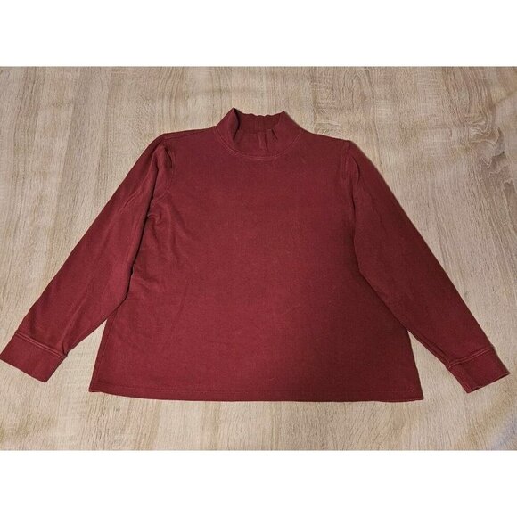 LL Bean Women's Mock Neck Long Sleeve Shirt Cotton Size Large Red - Picture 1 of 6